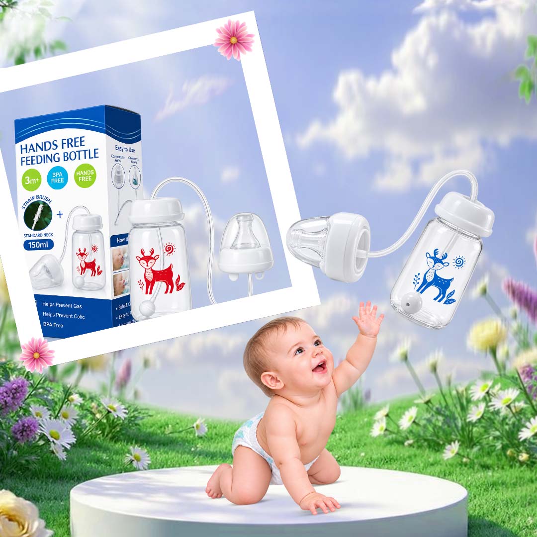 Hands-Free Baby Bottle 150ml – Self-Standing Feeding Bottle for Newborns | Pink & Blue