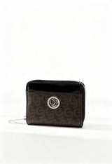 Carrera Jeans AUDREY-CB7273 brown monogram women’s zip wallet with round logo, shown in studio lighting.