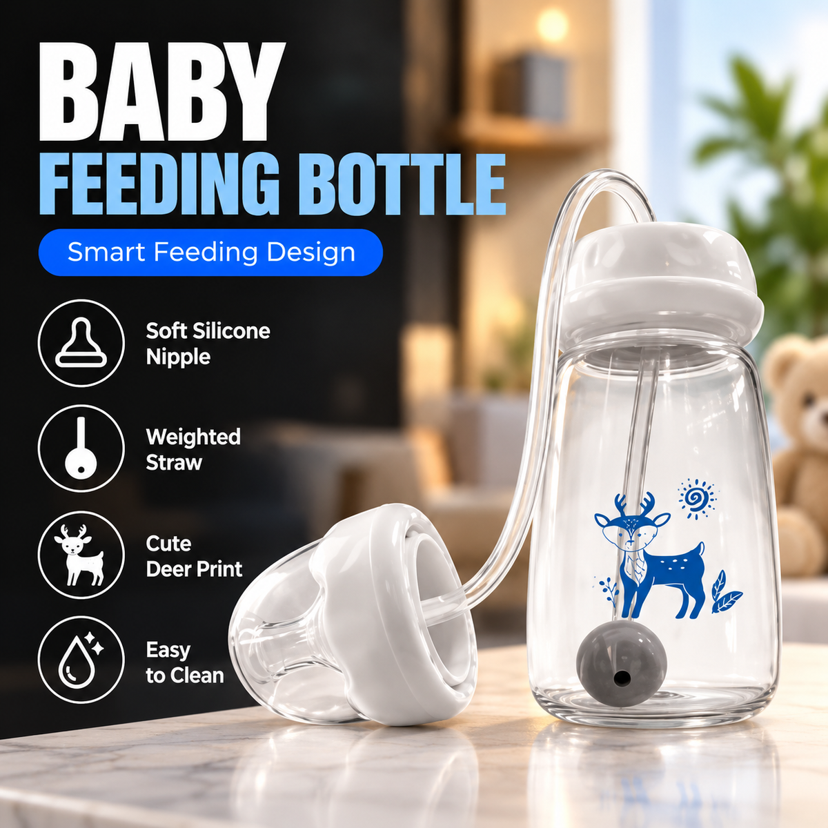 Hands-Free Baby Bottle 150ml – Self-Standing Feeding Bottle for Newborns | Pink & Blue