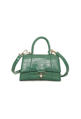 Flat product image of the EGFW006-JANE green croco handbag showing front flap and visible logo.