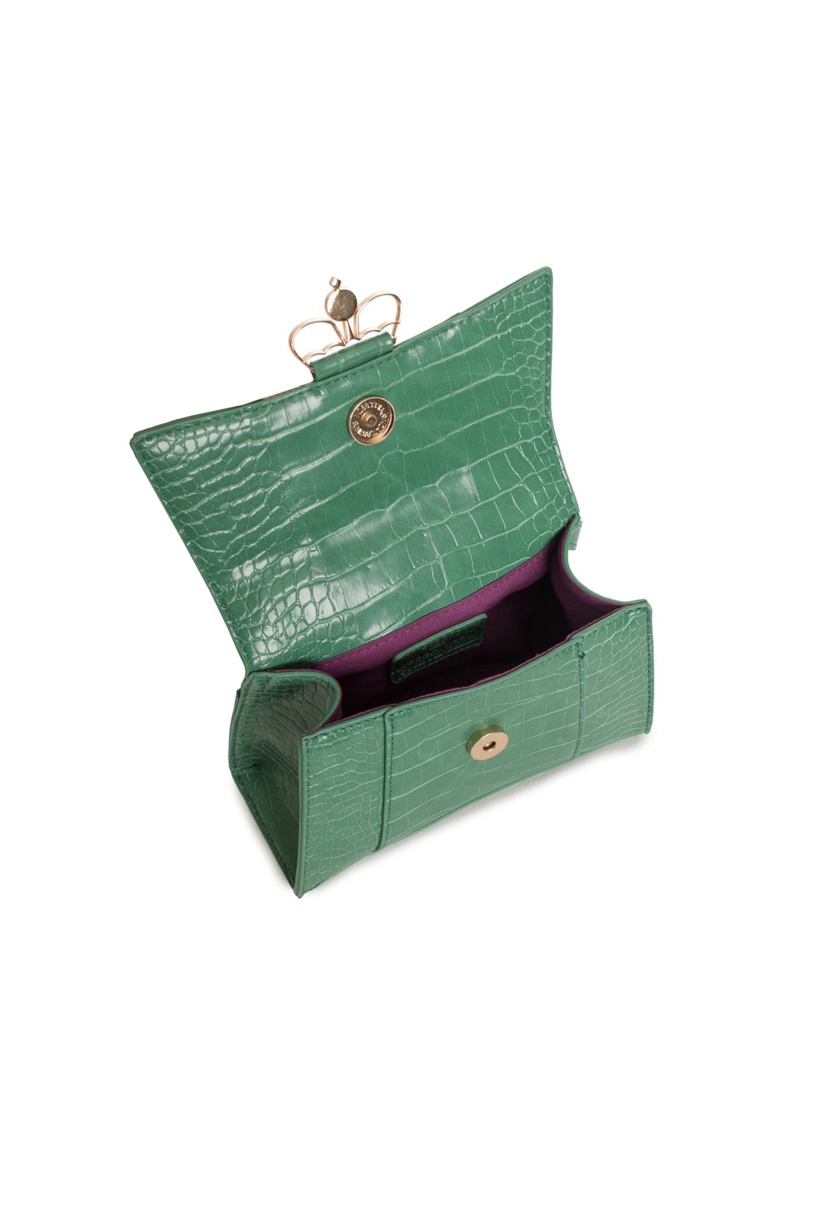 Open view of EVFW006-JANE handbag showing interior lining and compartment design.