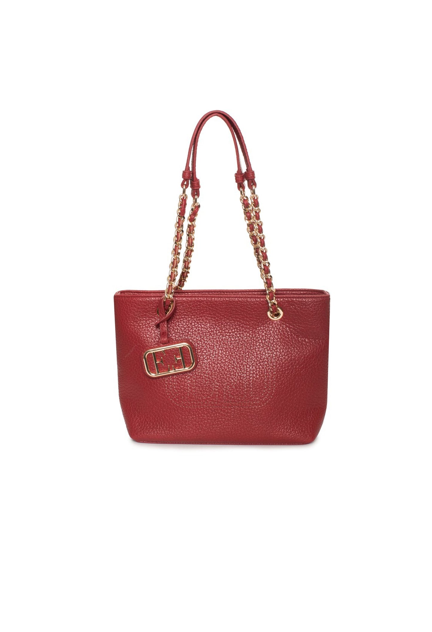 Front view of the red EVF68102 CLAUDIA shoulder bag with two chain handles and zip closure.