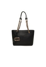 Black EVF68102 CLAUDIA shoulder bag featuring chain handles, visible logo, and structured silhouette.