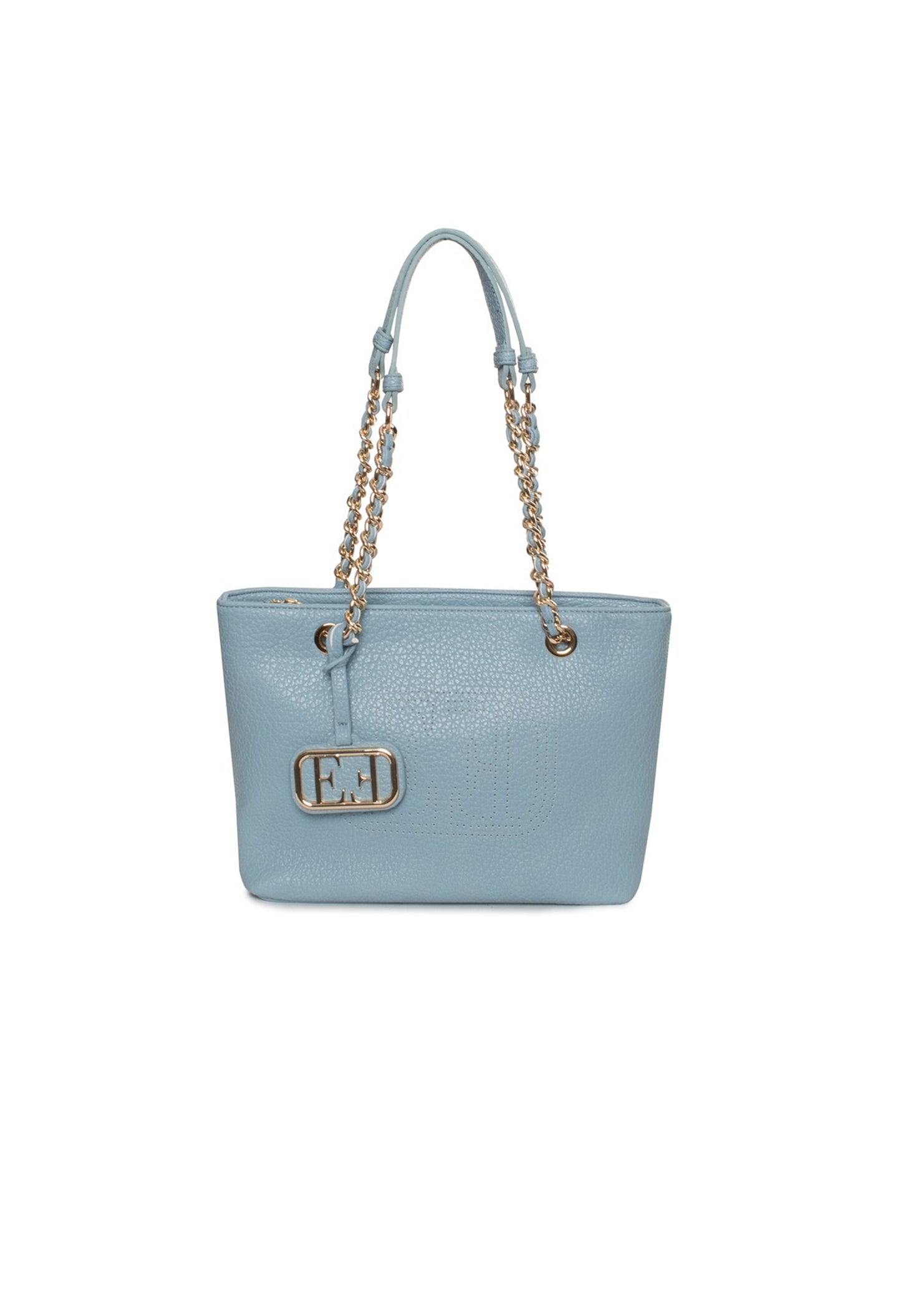 Light blue EVF68102 CLAUDIA shoulder bag with gold chain handles and clean minimalist design.