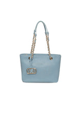 Light blue EVF68102 CLAUDIA shoulder bag with gold chain handles and clean minimalist design.
