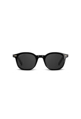 Front view of LatenzaZero Zenith unisex sunglasses featuring black acetate frame and dark UV3 protective lenses.