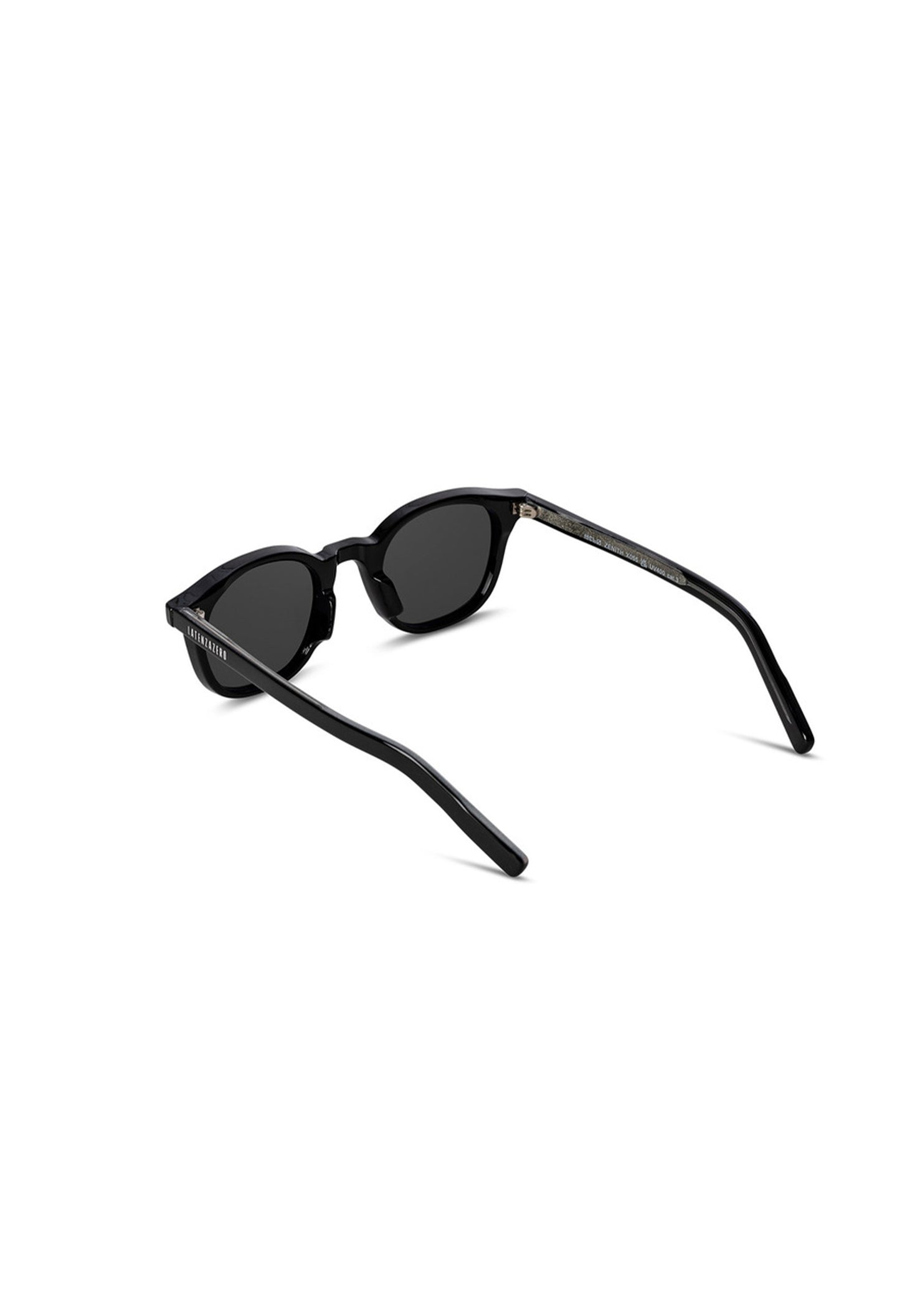 Side angle of LatenzaZero Zenith black acetate sunglasses showing temples and smooth curved design.