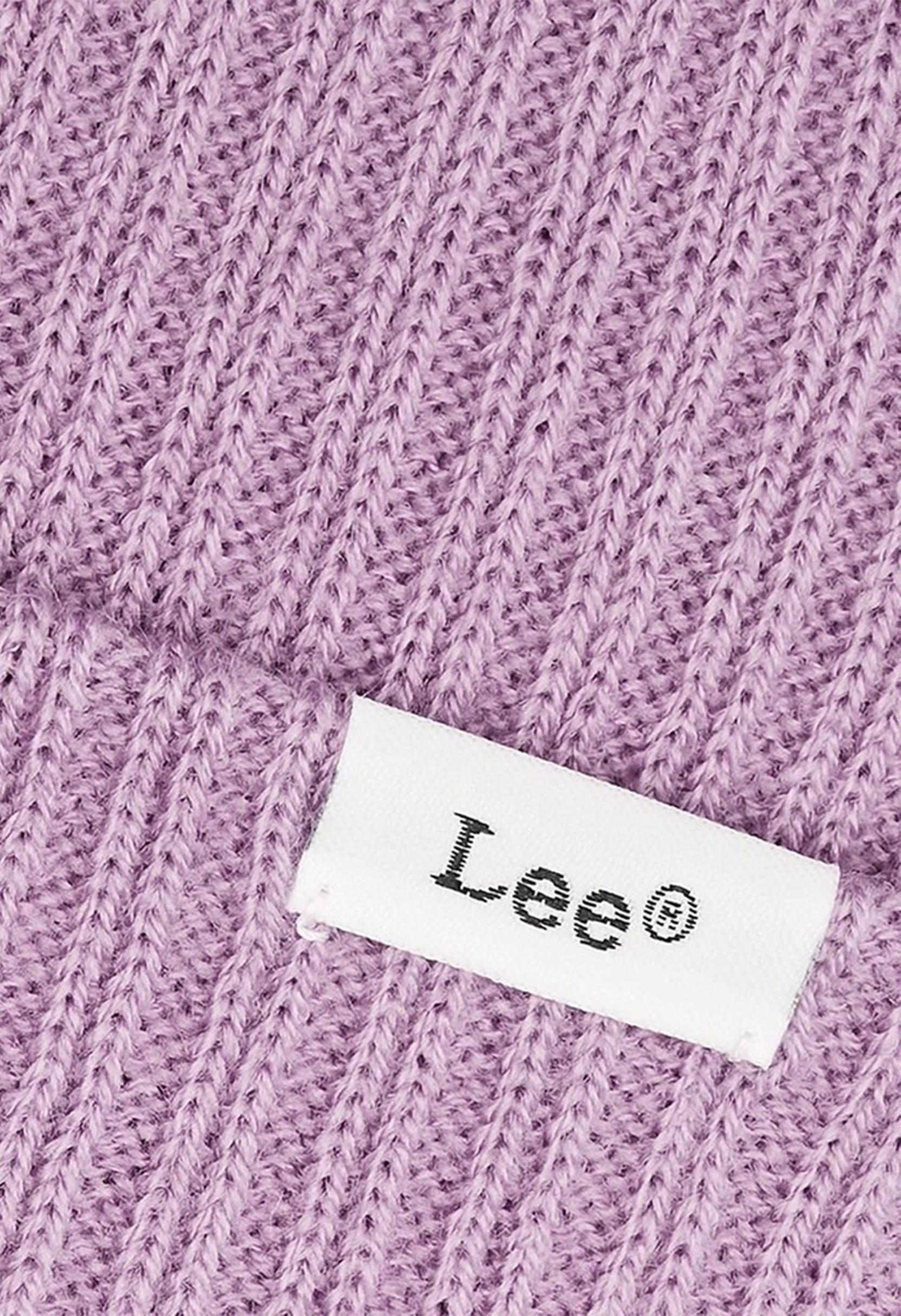 Close-up of Lee 112358334 beanie showing ribbed knit texture and white Lee woven tag.