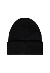 Back view of Lee LP594001 solid black ribbed knit beanie with clean folded cuff.