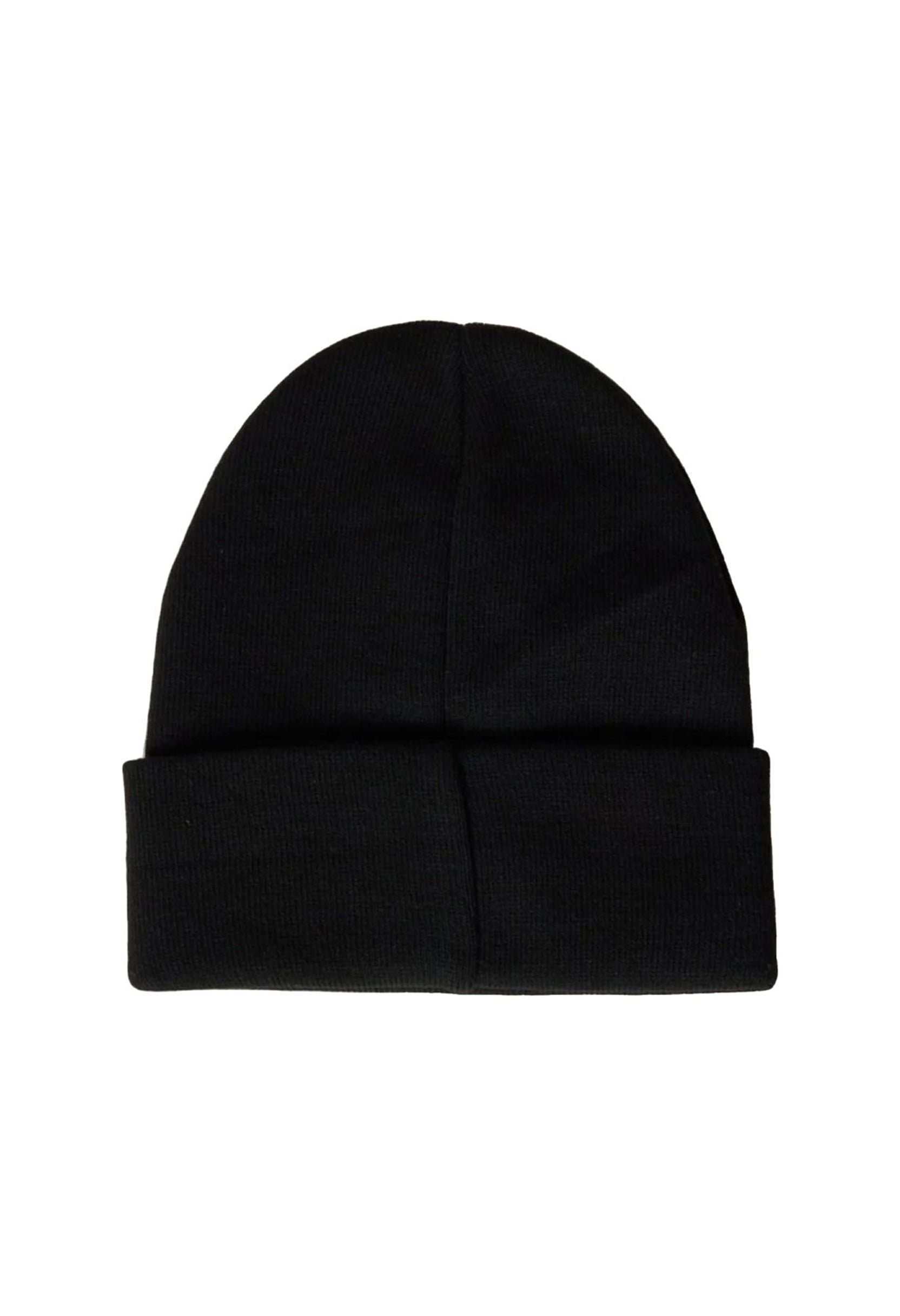 Back view of Lee LP594001 solid black ribbed knit beanie with clean folded cuff.