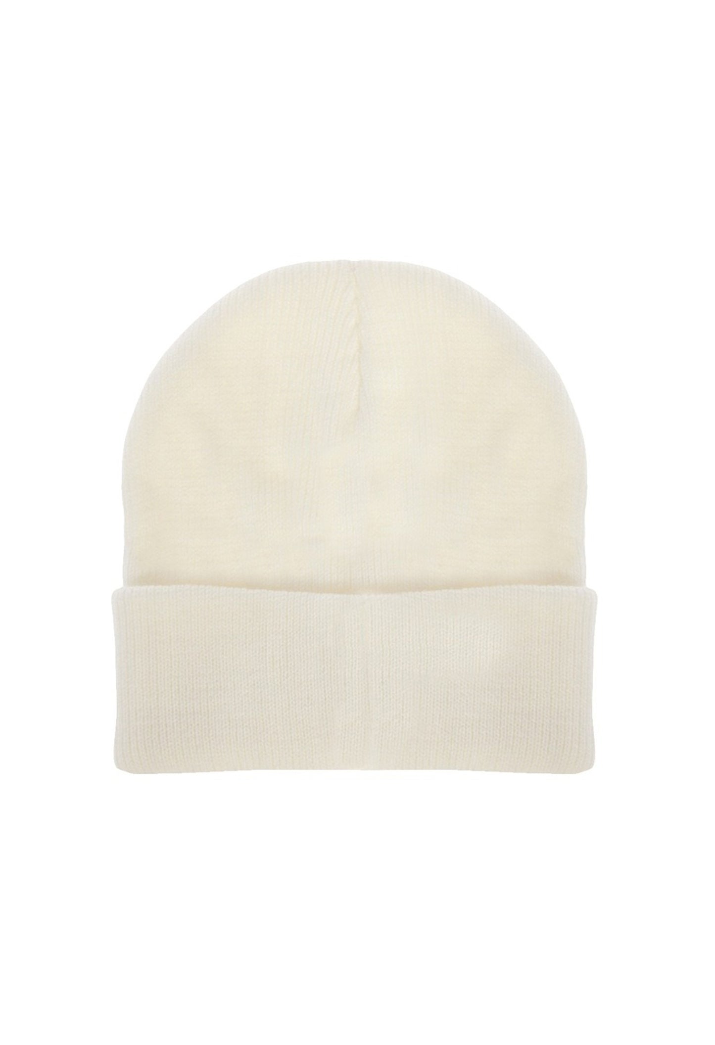 Back view of Lee LP5940NQ solid white ribbed knit beanie hat with clean folded cuff design.
