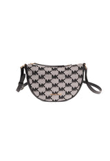 Front view of Michael Kors 35S4G4DC5J monogram fabric crossbody bag with top handle and zip closure.