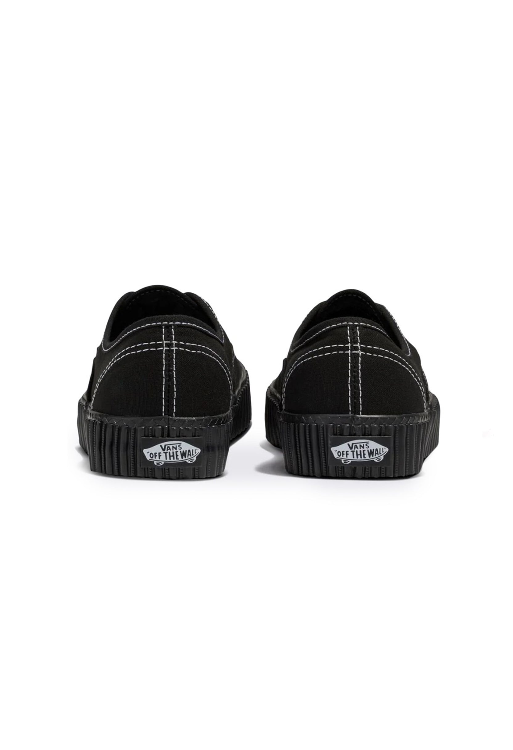 Back view of Vans VN000CR2BLK1 sneakers highlighting heel stitching and Vans logo tab.