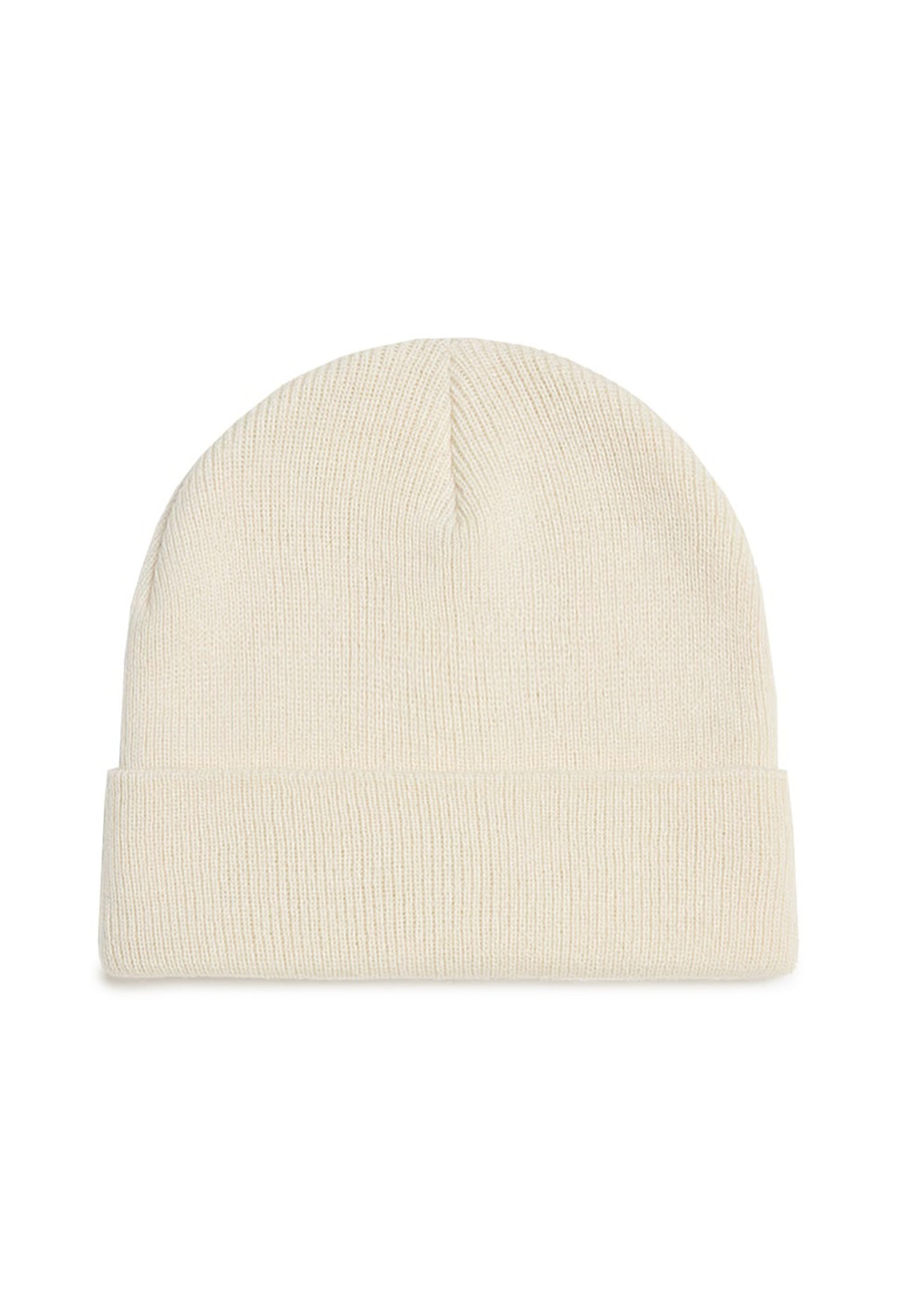 Back view of Vans VN000UOUDJR1 solid cream polyester beanie hat with clean knit texture.