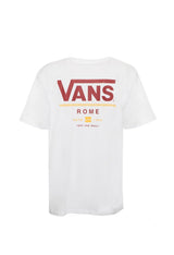Back flat-lay of Vans VN0A4CYDWHT1 T-shirt showing large red and yellow Vans graphic print.