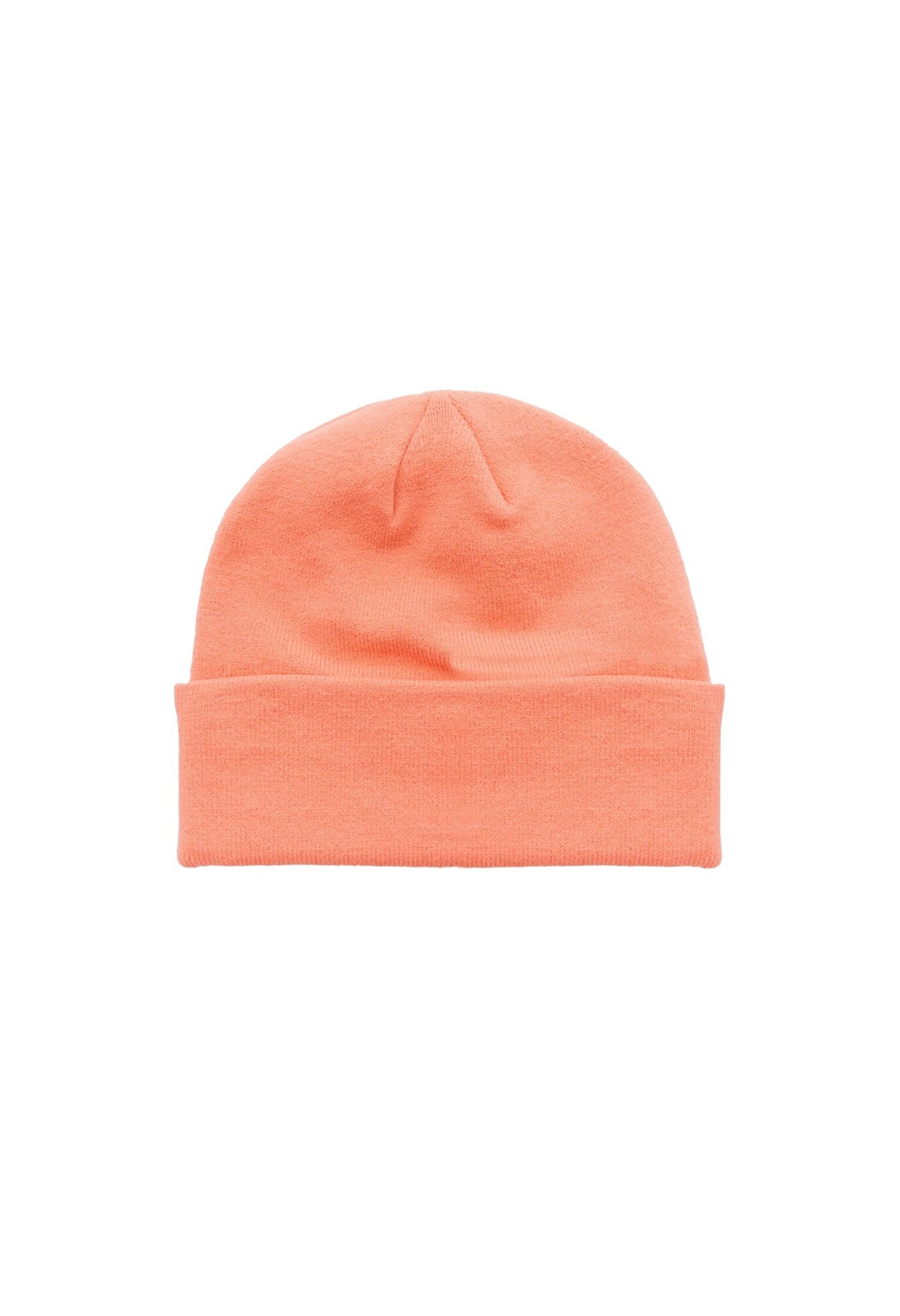 Back view of Vans VN0A5GPLQID1 solid orange unisex beanie hat showing smooth knit texture.