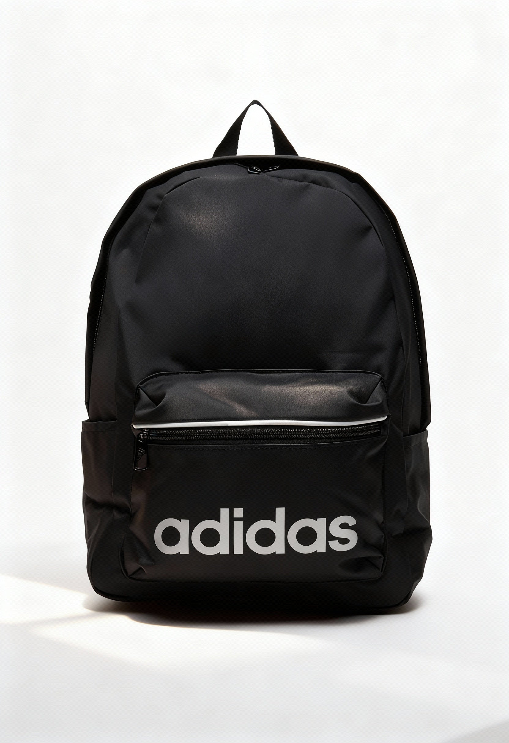 Brand new Adidas Essentials W L ESS BP backpack in black with white logo front view.