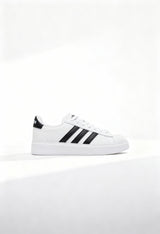 Brand new Adidas Grand Court 2.0 women's sneakers in core white with black 3-stripes side view.