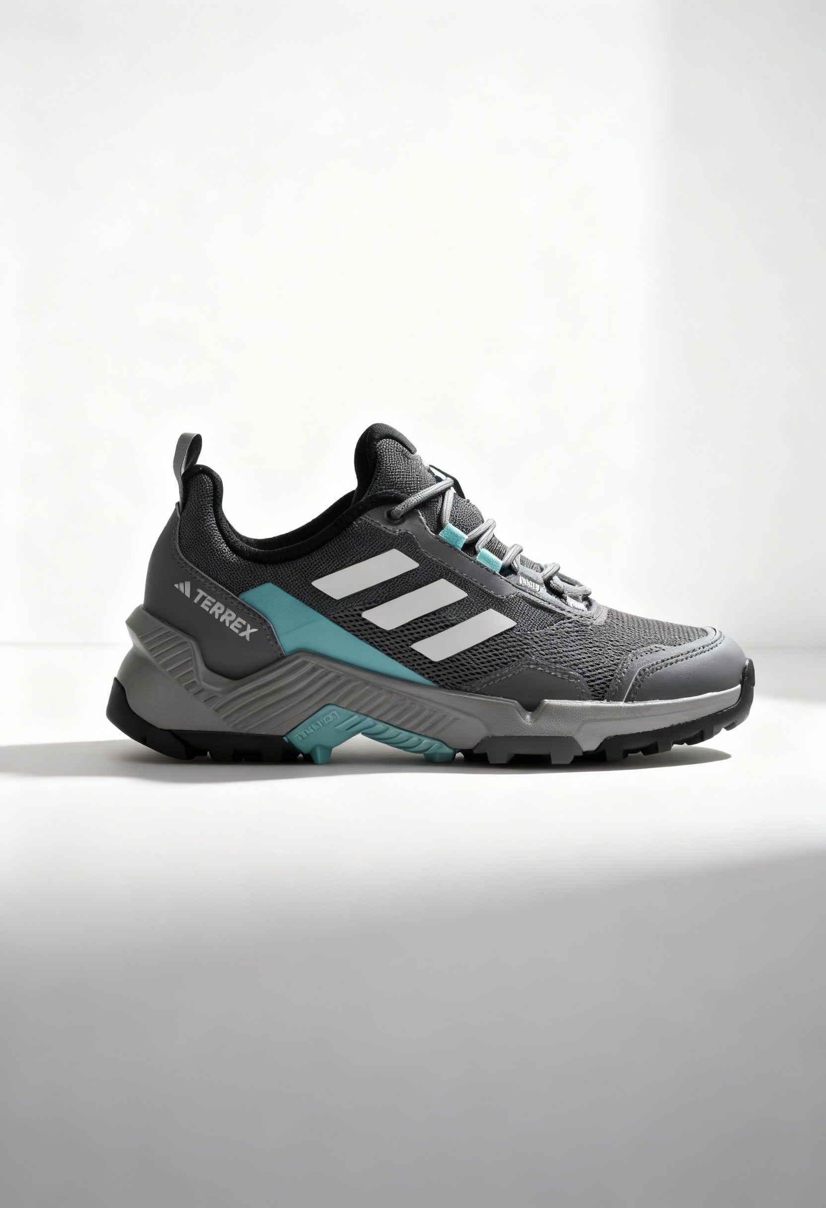Brand new Adidas Terrex Eastrail 2 W women's hiking shoes in grey with mint details side view.
