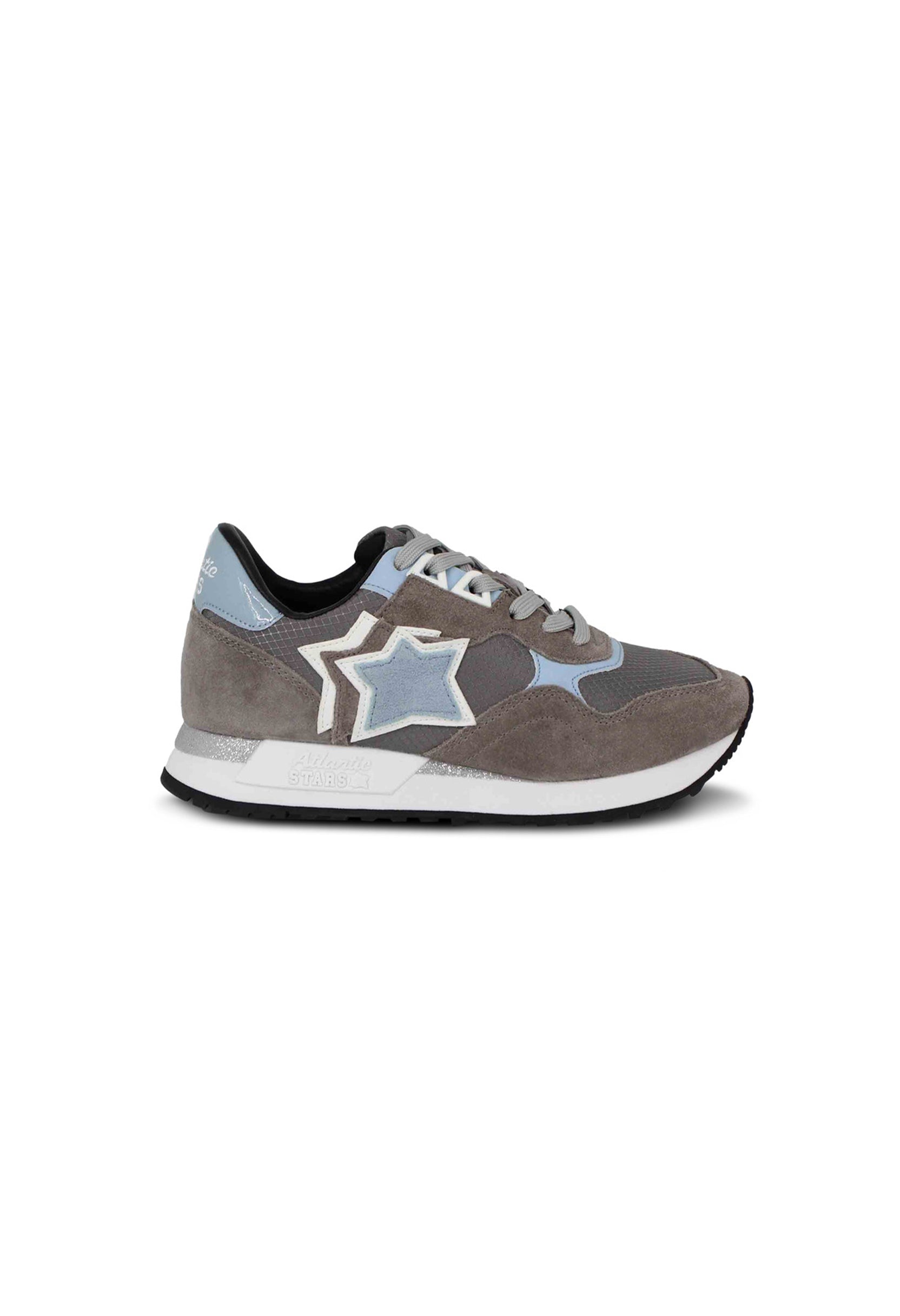 Side view of the grey Atlantic Stars GHALAC sneakers showing suede upper and rubber sole.