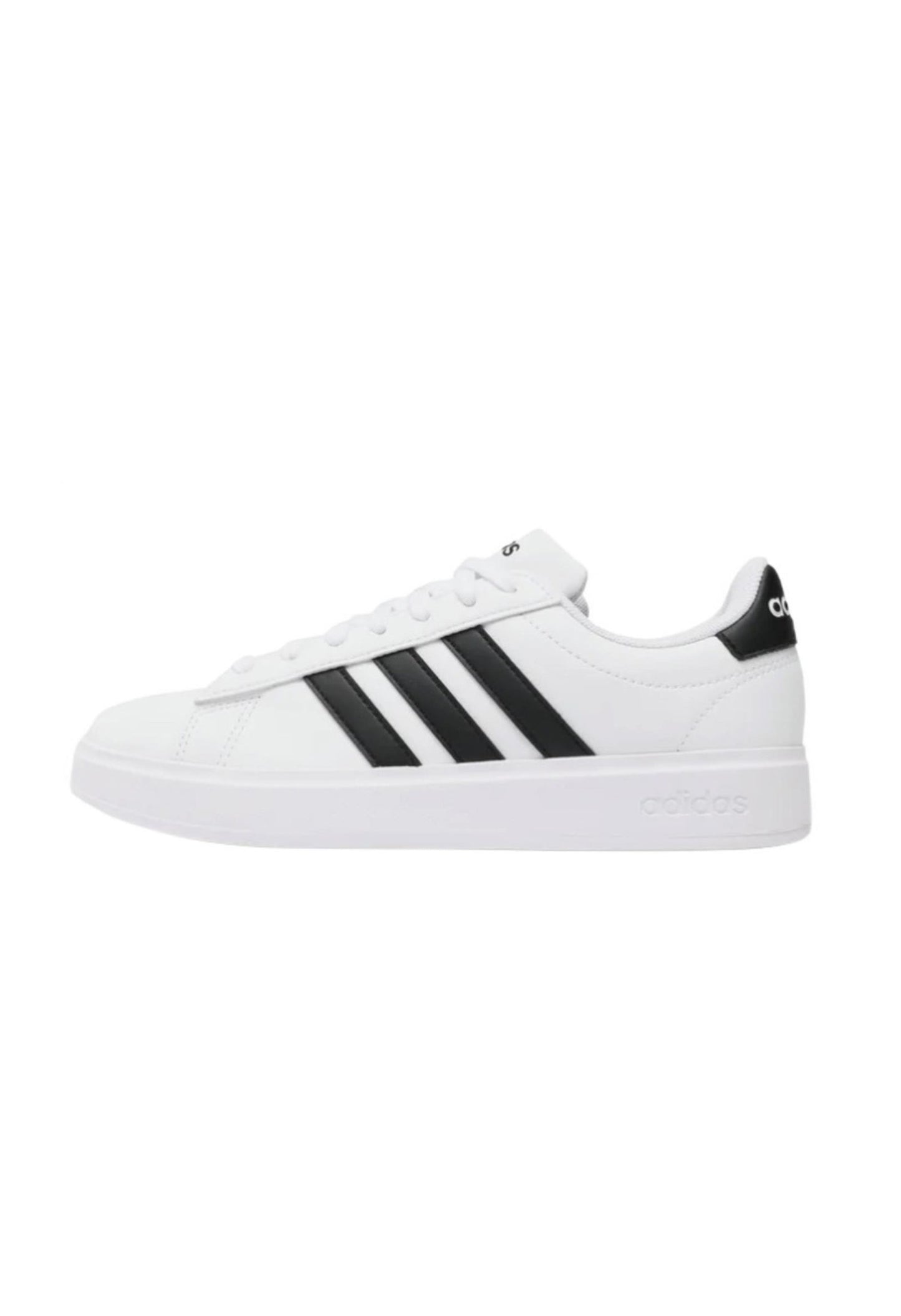 Side profile of authentic Adidas Grand Court 2.0 shoes showing the classic court silhouette.