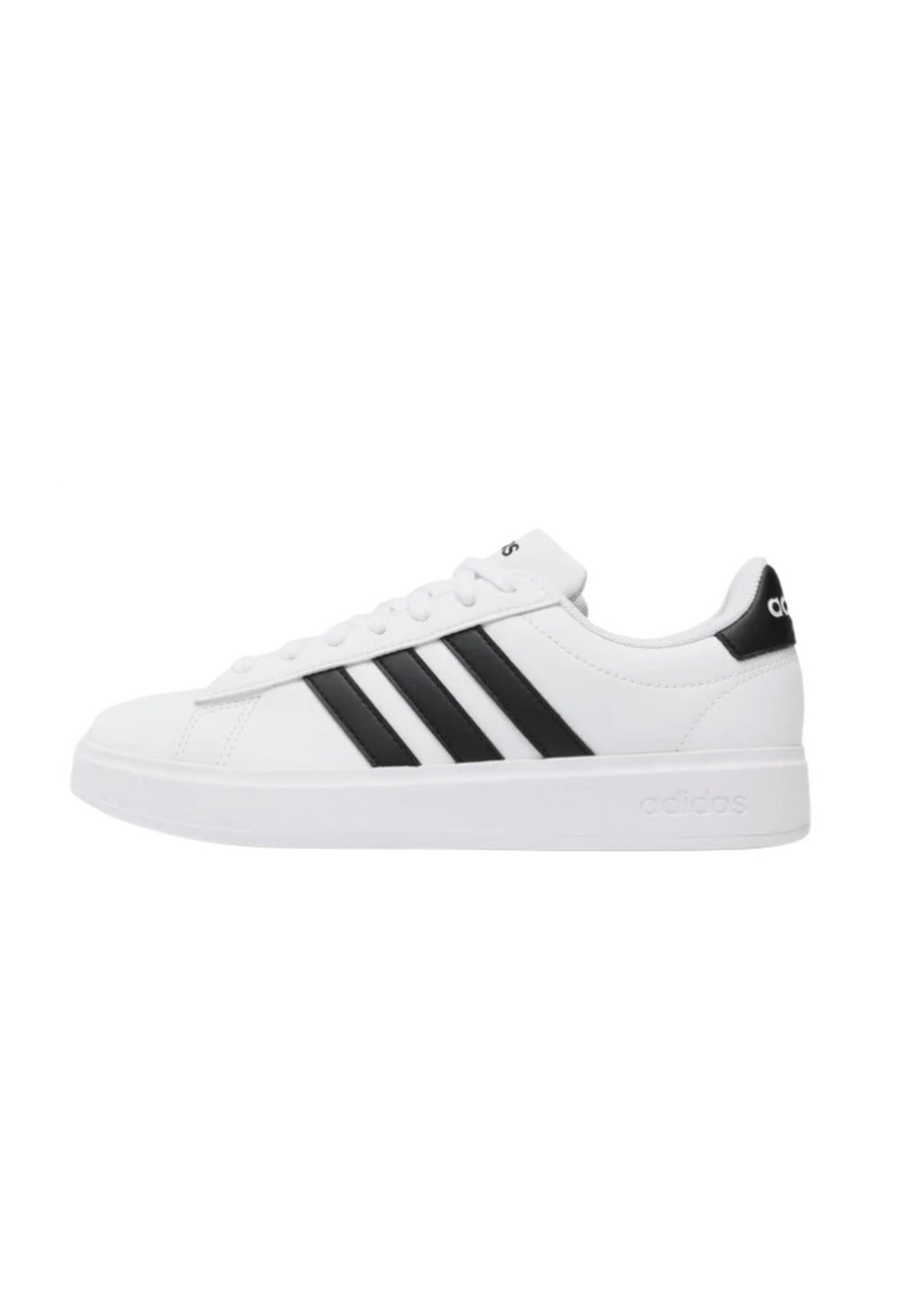 Side profile of authentic Adidas Grand Court 2.0 women's shoes showing the classic court silhouette.