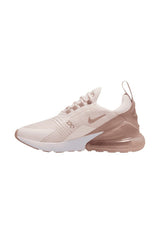 Side profile of authentic pink Nike Air Max 270 shoes highlighting the mesh upper.
