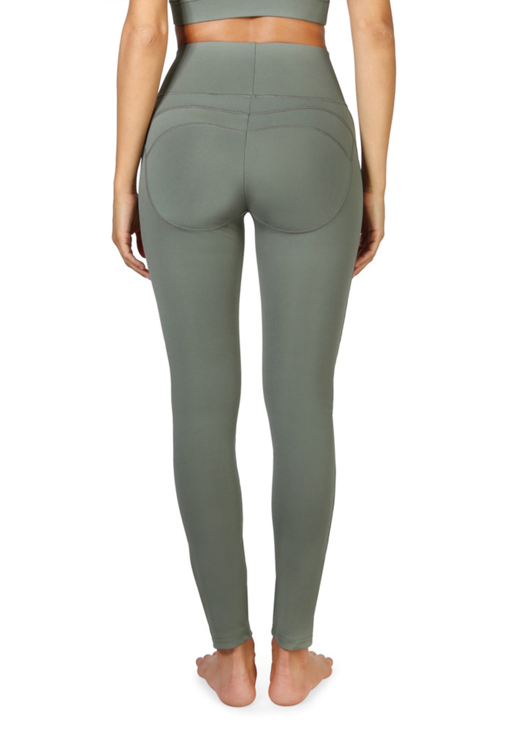 Bodyboo women's shaping leggings, back view showing fit and stretch on model.