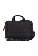 Bric's briefcase back view showing the key trolley fitting strap detail.