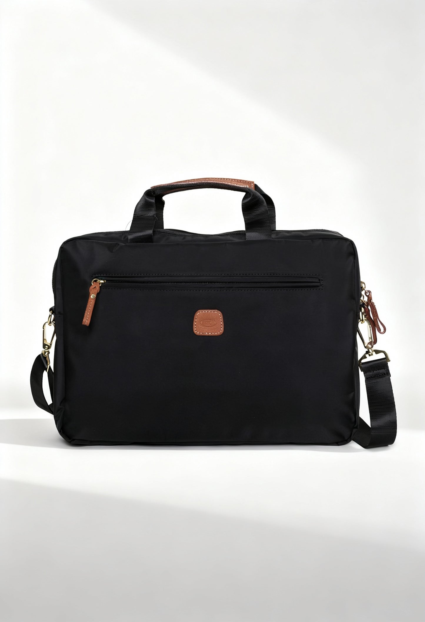 Bric's BXL05126 unisex briefcase in black, front view with leather handles.
