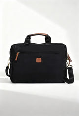 Bric's BXL05126 unisex briefcase in black, front view with leather handles.