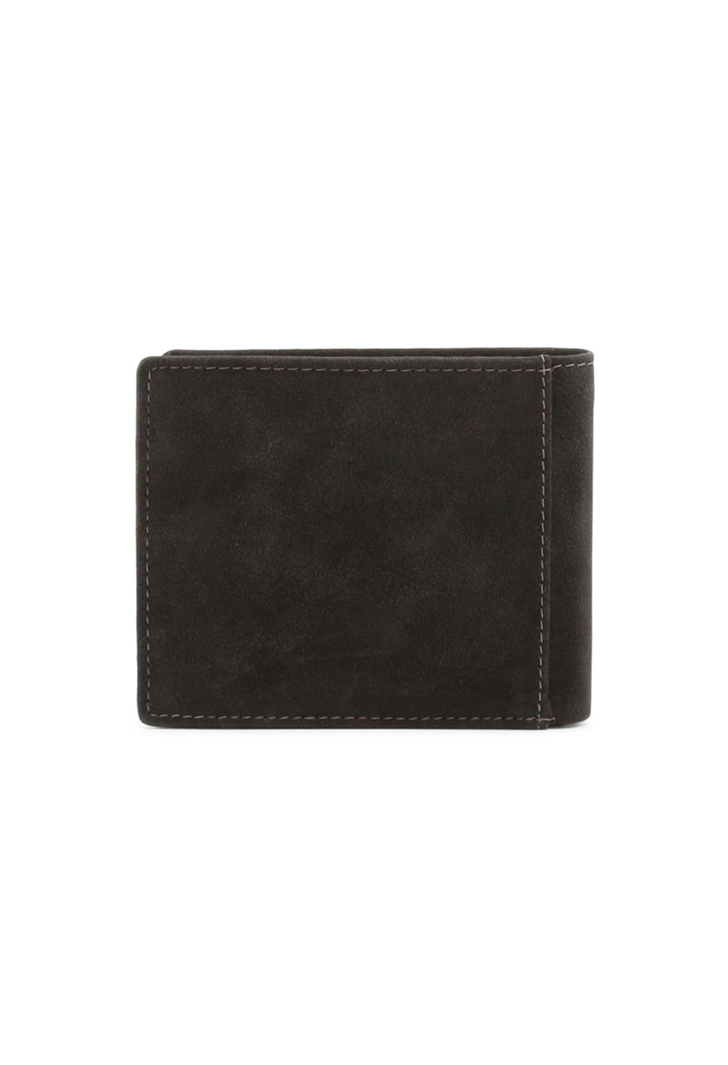 Compact men's wallet in black, front view showing leather blend texture.