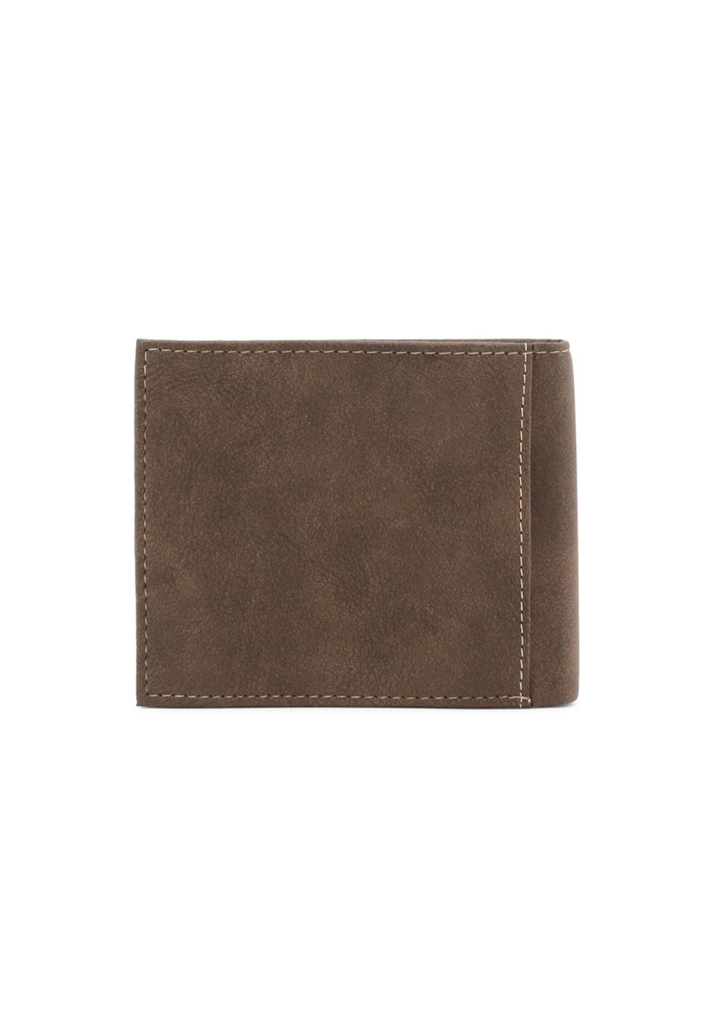Compact men's wallet in brown, front view showing textured material.
