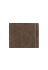 Compact men's wallet in brown, front view showing textured material.
