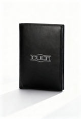Cult X3EPMX211023 men's leather vertical wallet, tall bifold design, front logo detail.