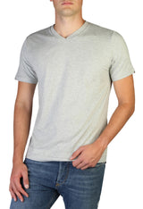 Diesel men's V-neck T-shirt side view, short sleeves, 100% cotton.