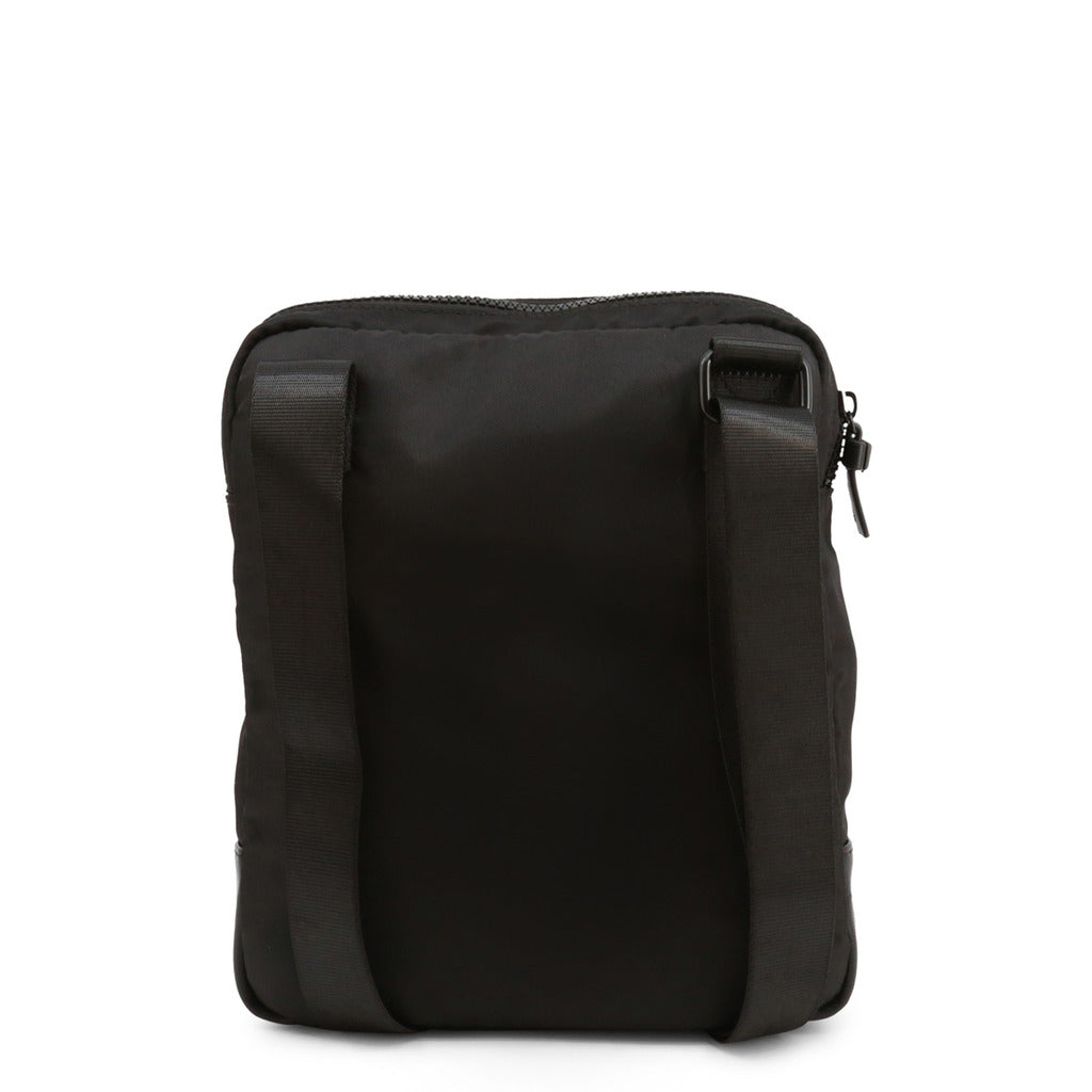 Durable polyester crossbody showing the zip fastening and external pocket detail.