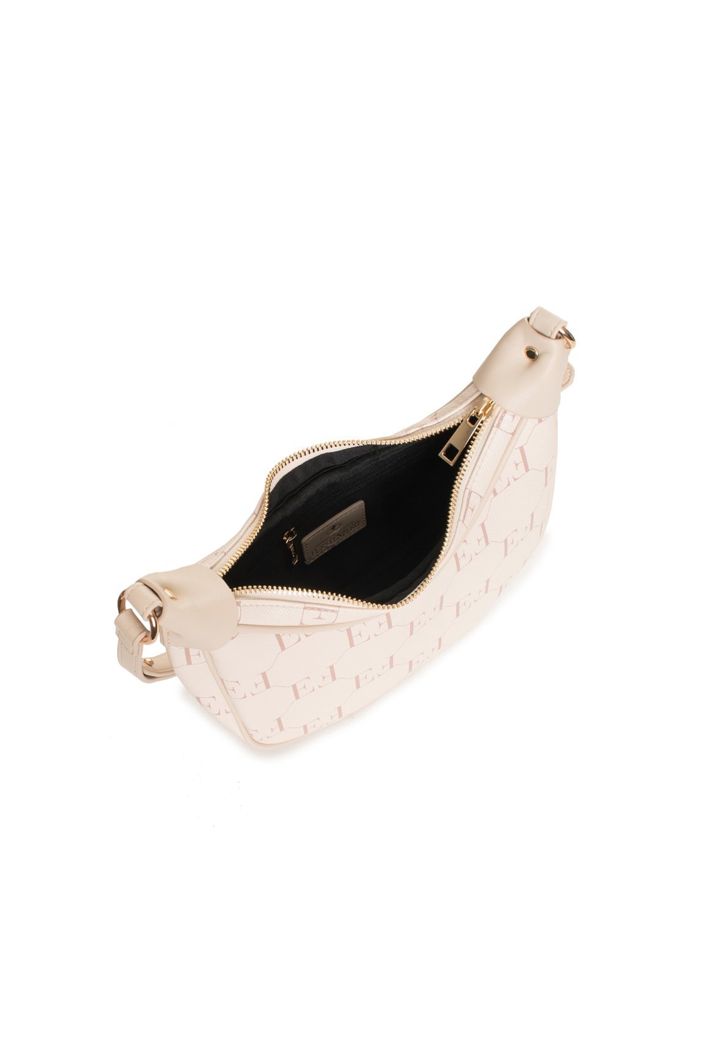 Top-open view of the beige Niky shoulder bag displaying the zip closure and interior space.