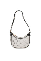 Front view of the black variation of the Niky shoulder bag with logo embossing and curved silhouette.