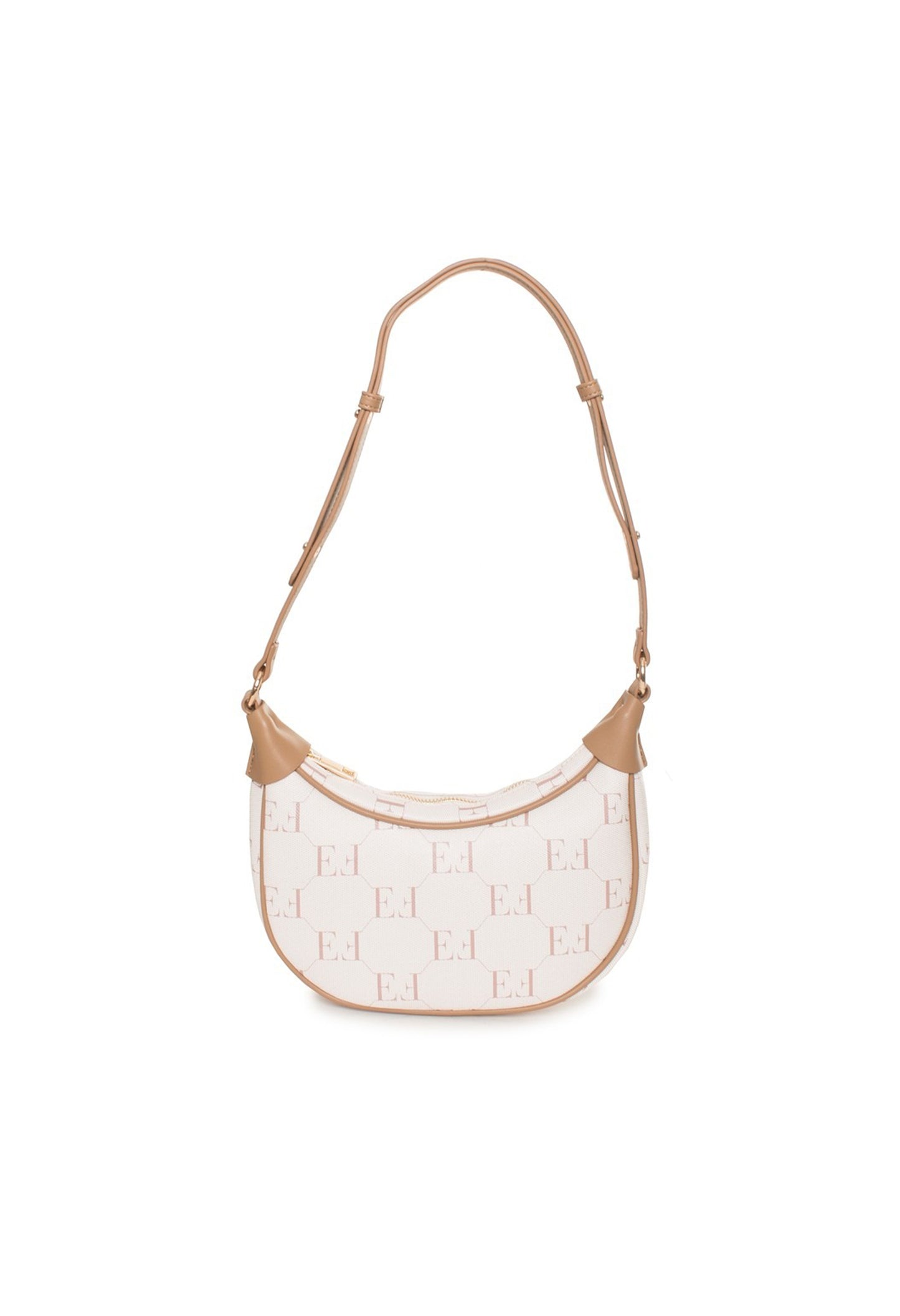 Front view of the cream variation of the Niky shoulder bag with the same embossed logo texture.