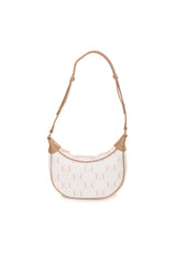 Front view of the cream variation of the Niky shoulder bag with the same embossed logo texture.