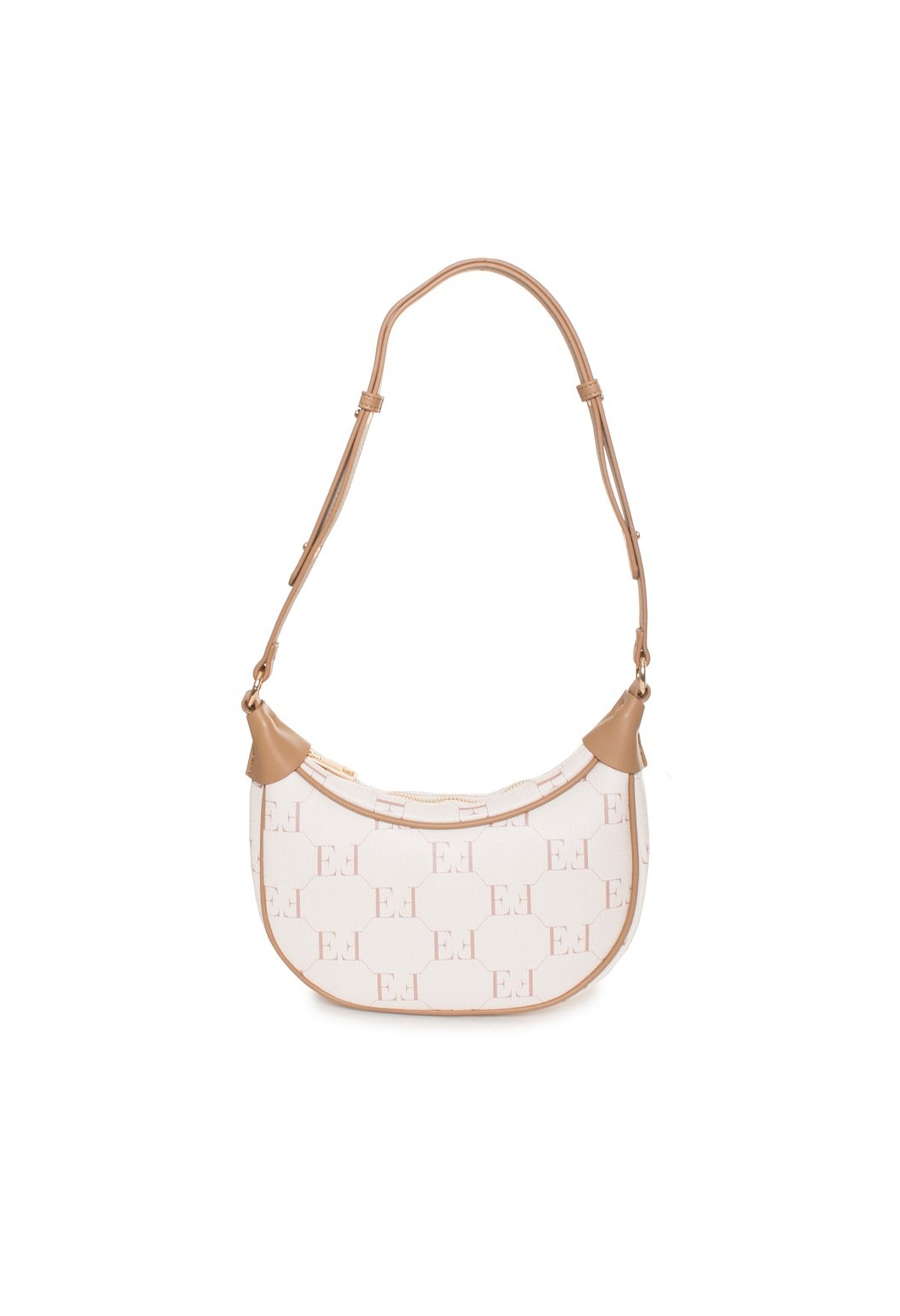 Front view of the cream variation of the Niky shoulder bag with the same embossed logo texture.
