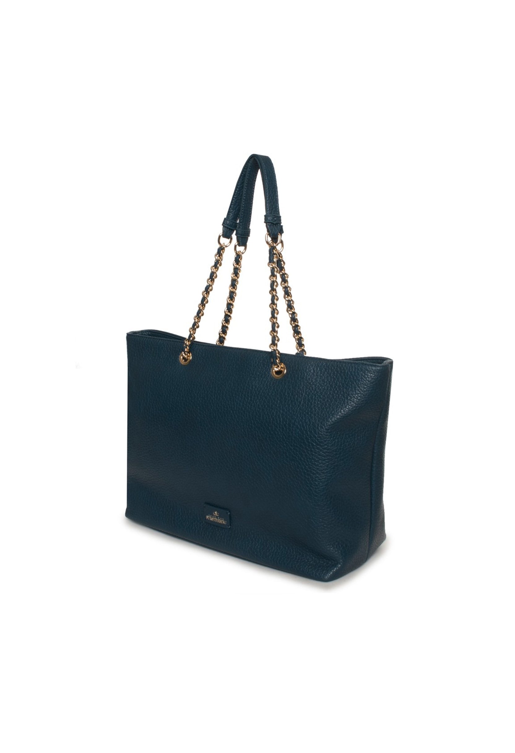 Side-angle view of the dark teal Noemi shoulder bag highlighting its silhouette and structure.