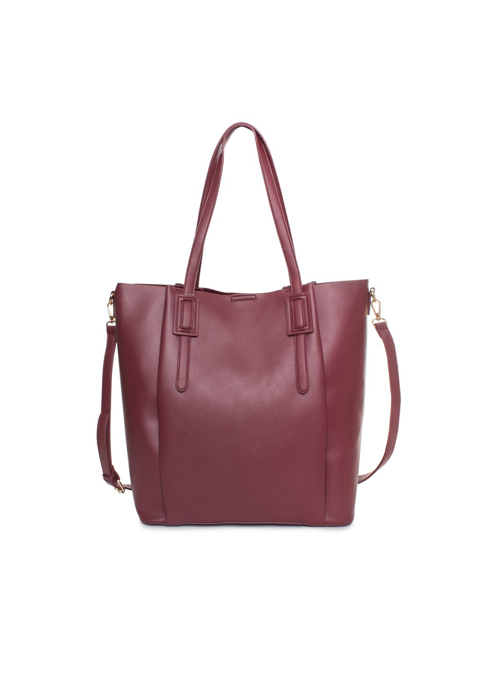 Studio front shot of the burgundy EVF1622-GIADA shoulder bag highlighting clean lines and logo detail.