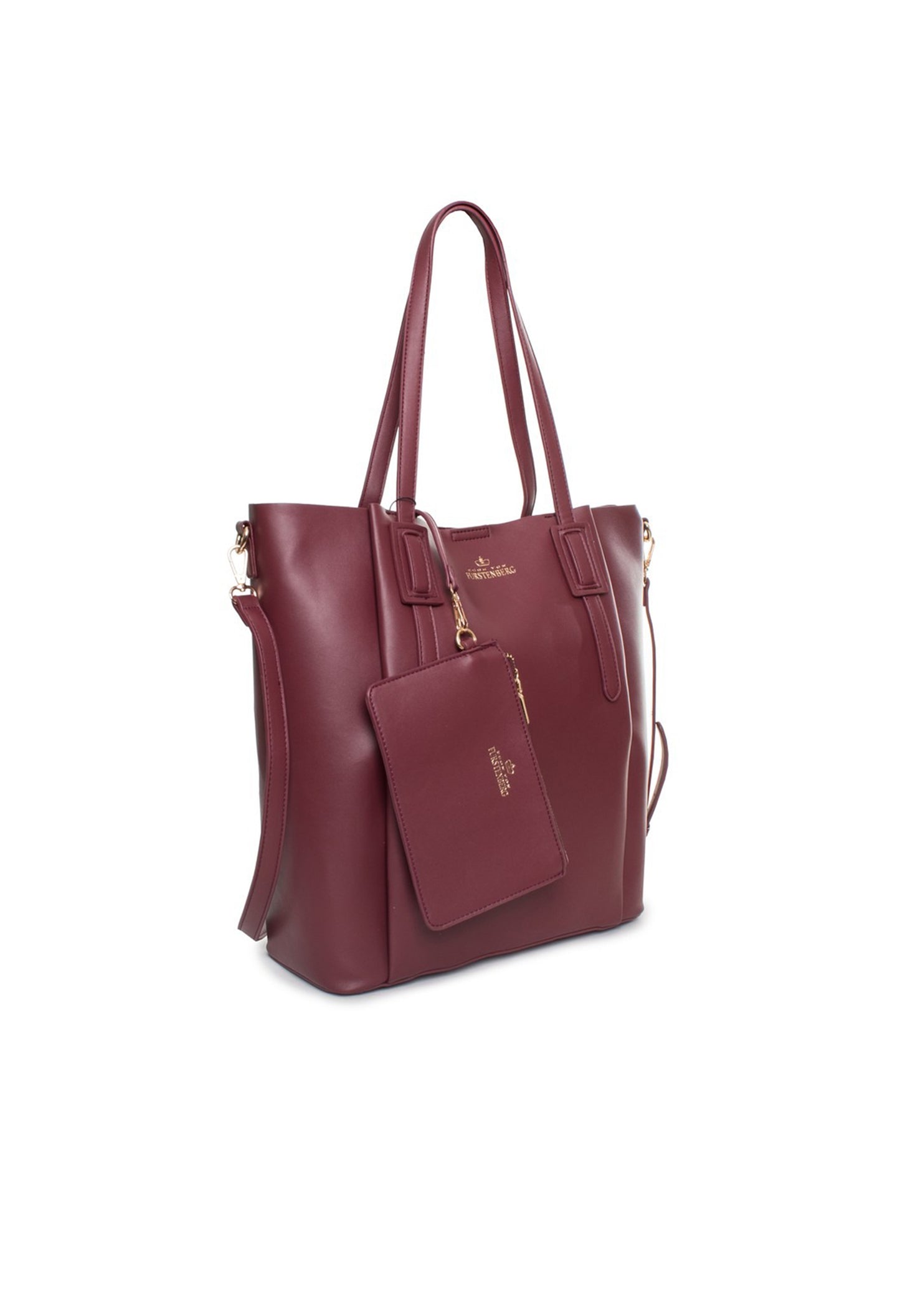 Side view of the burgundy Egon Von Furstenberg EVF1622-GIADA shoulder bag showing structured design.