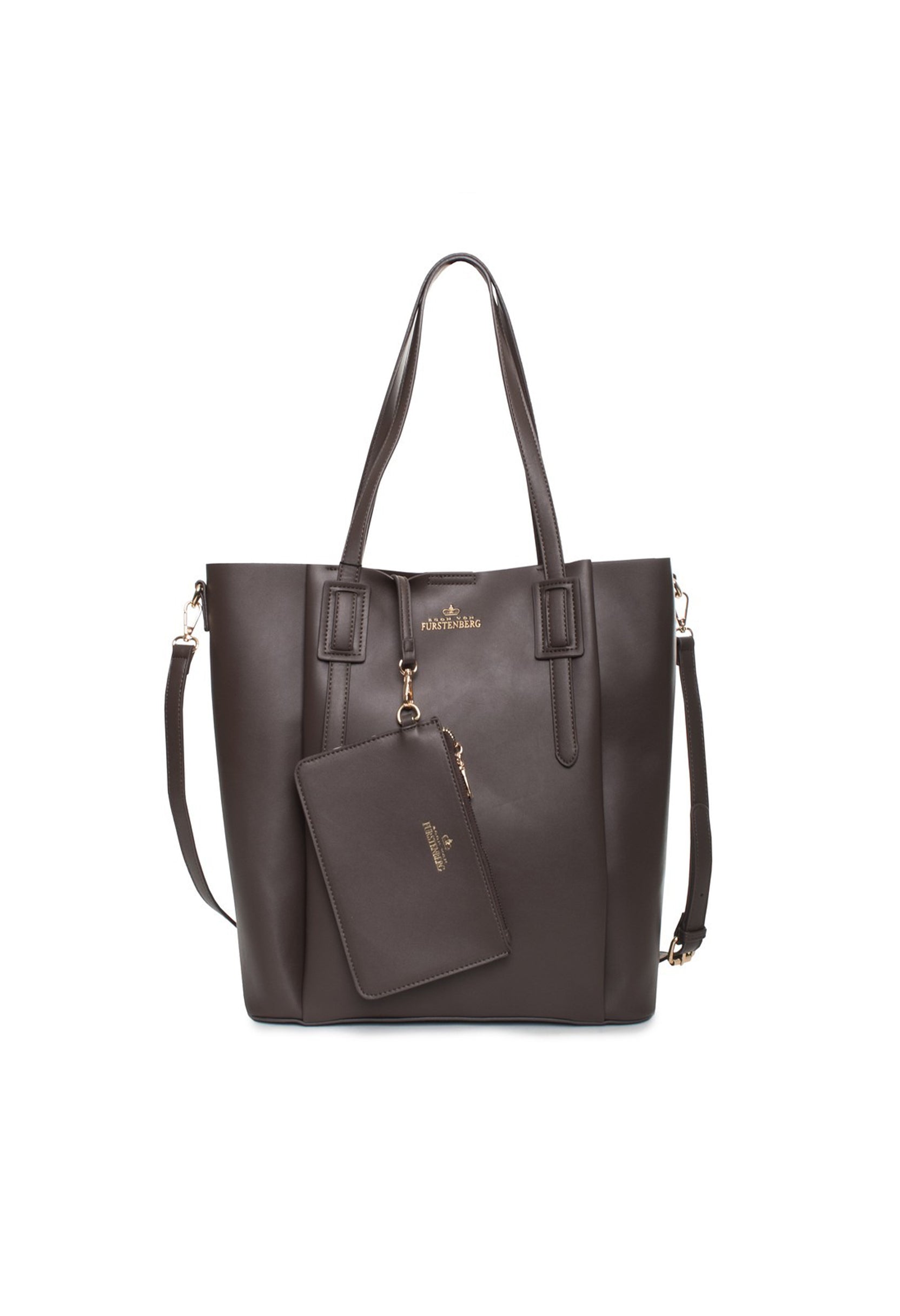 Studio view of the EVF1622-GIADA shoulder bag in a dark taupe color variation.