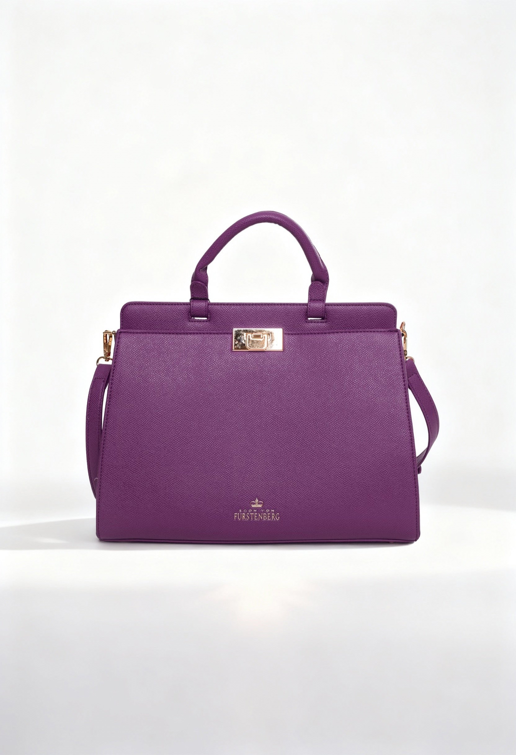 “Front view of Egon Von Furstenberg Women’s Purple Handbag EVF19922-LUCY – authentic designer handbag available at France AJ Luxe, featuring metallic clasp, top handle, and elegant structure.”