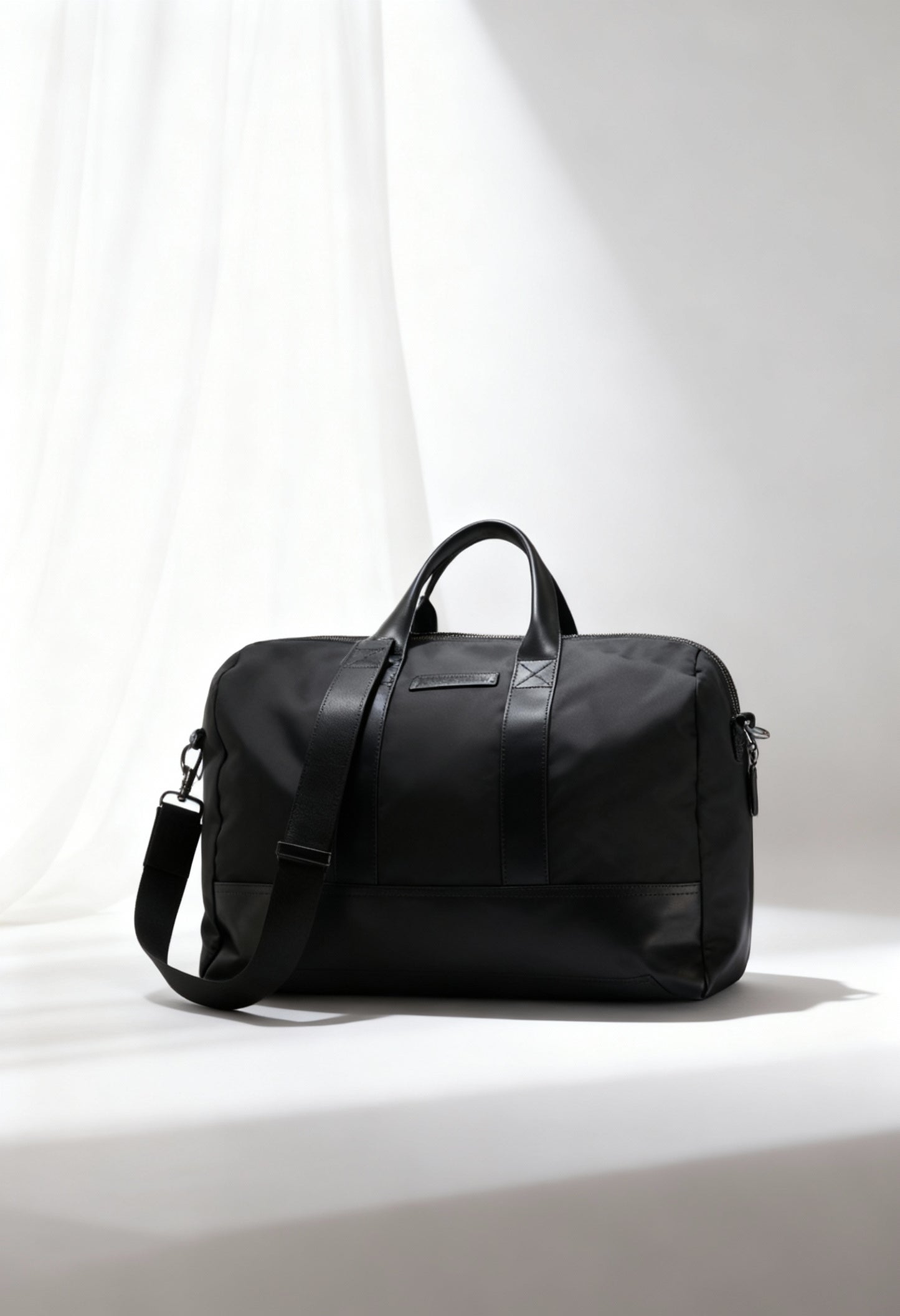 Emporio Armani Y4Q089 men's large polyester duffle bag in black, front view.