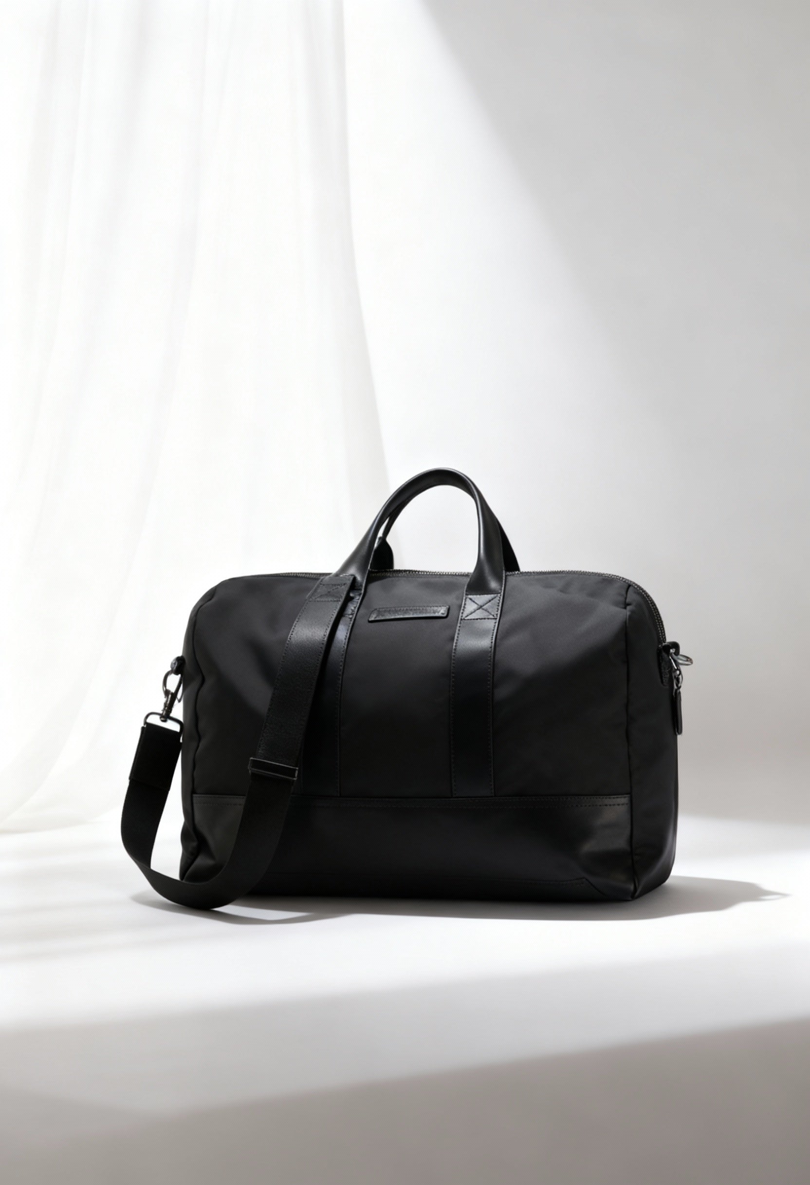 Emporio Armani Y4Q089 men's large polyester duffle bag in black, front view.