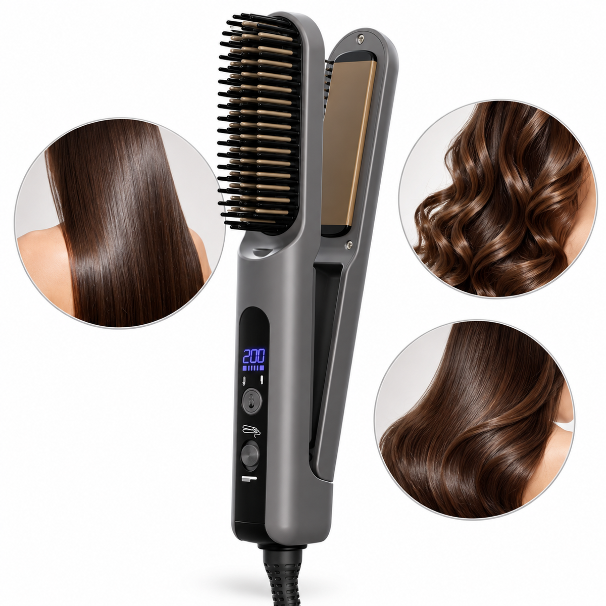 3-in-1 Curling and Straightening Iron One-Touch Styling Detachable Hair Protector 55W